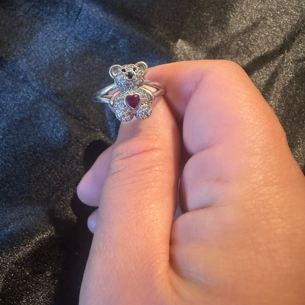 Silver Bear Ring With Red Heart - image 1